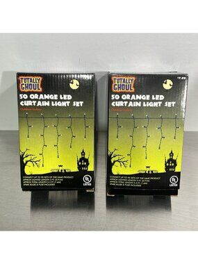 Vtg Set Of 2 90s Halloween LED 50 Bulb Orange Curtain Light Set Totally Ghoul